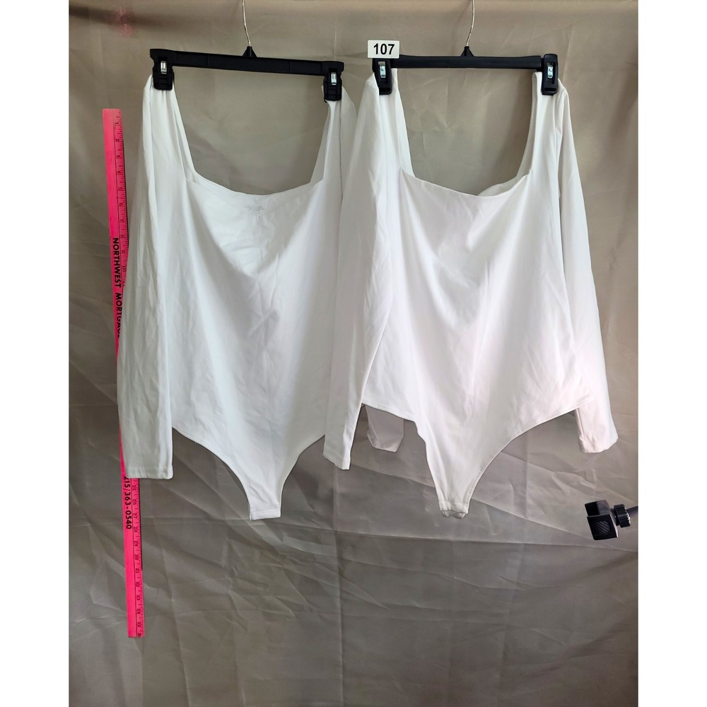 2 Women's White One-Piece Bodysuits 2XL Solid Snap Crotch Machine Washable